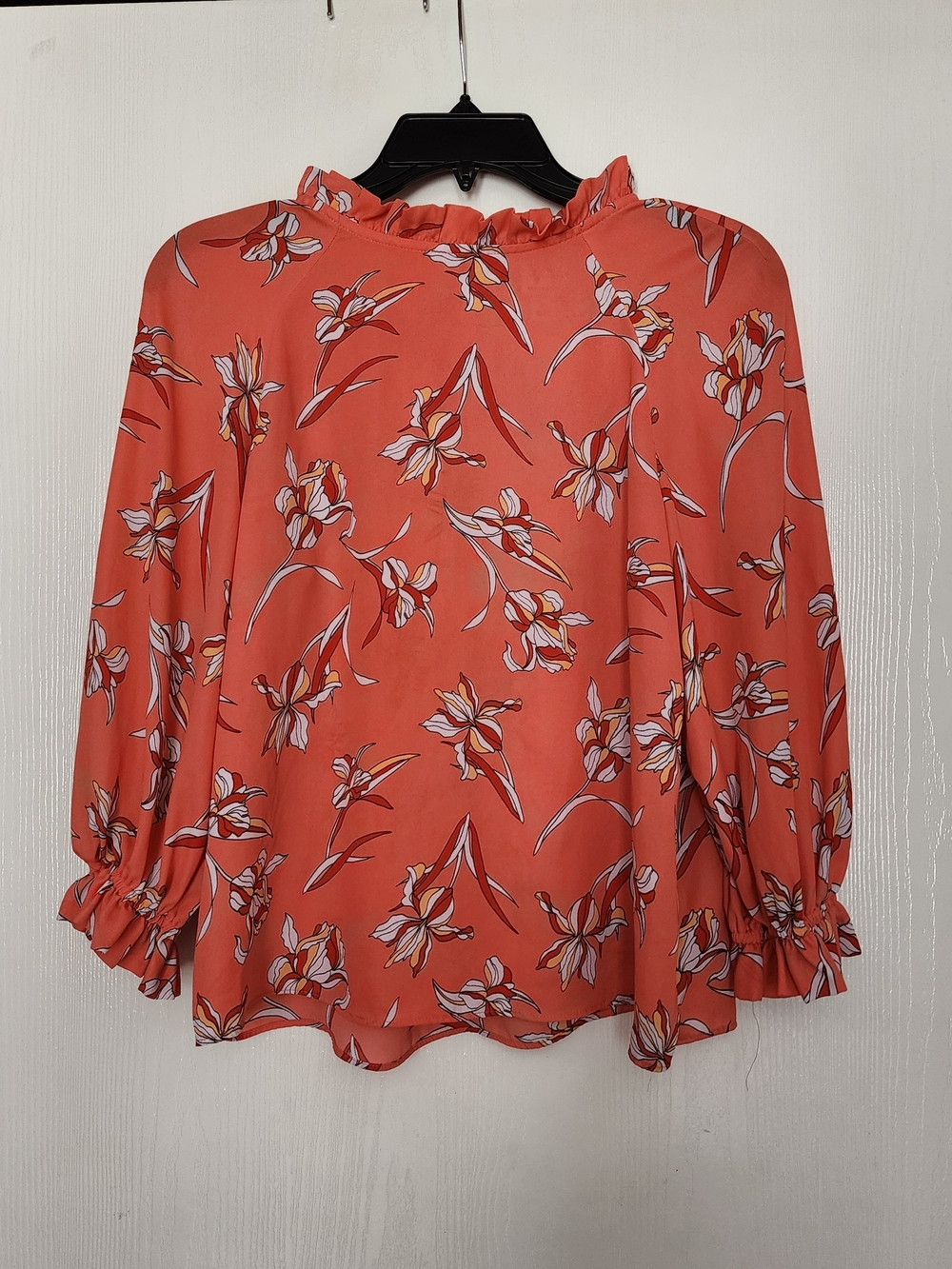 Worthington Coral Floral Ruffle-Neck Office Blouse Size S